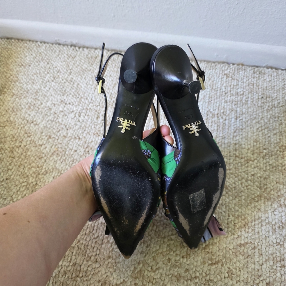 Prada Green And Purple Patterened Bow Kitten Heels Size 35.5 - Picture 8 of 9